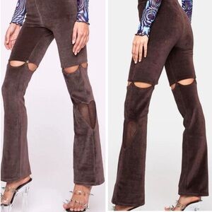 ZEMETA Velour Velvet Detachable Pants Shorts Mesh Details High Waist Brown S